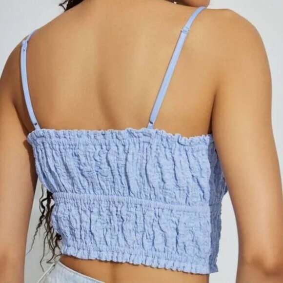 NWT Scrunch Knit Tie Front Crop Cami Serenity Blue - Picture 3 of 4